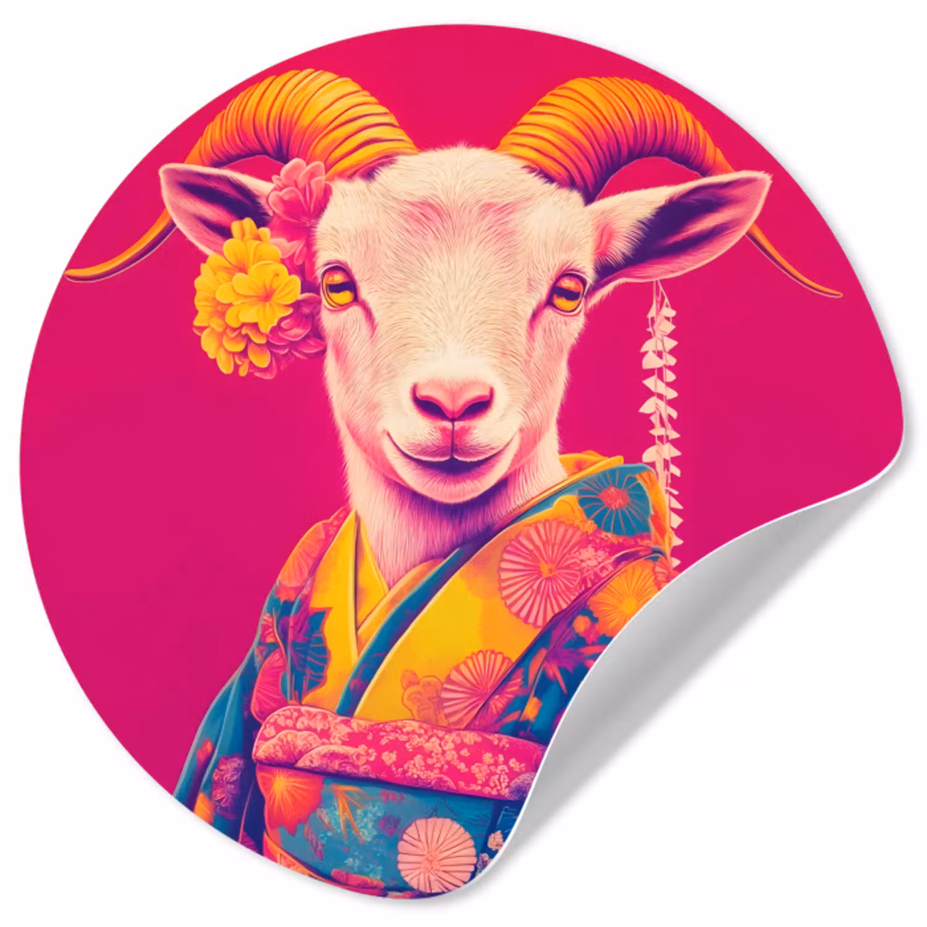 Geit - Hoorns - Kimono - Kleurrijk Wandcirkel behangsticker klein -3d