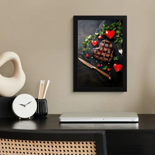 Steak - Hart - Bestek fotolijst zwart zonder passe partout klein -sfeer1