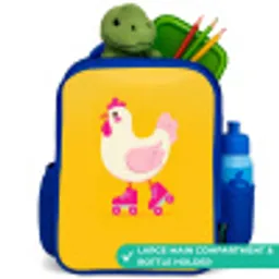Kip - Rolschaatsen - Geel Kinderrugzak - Blauw middel -inhoud_UK