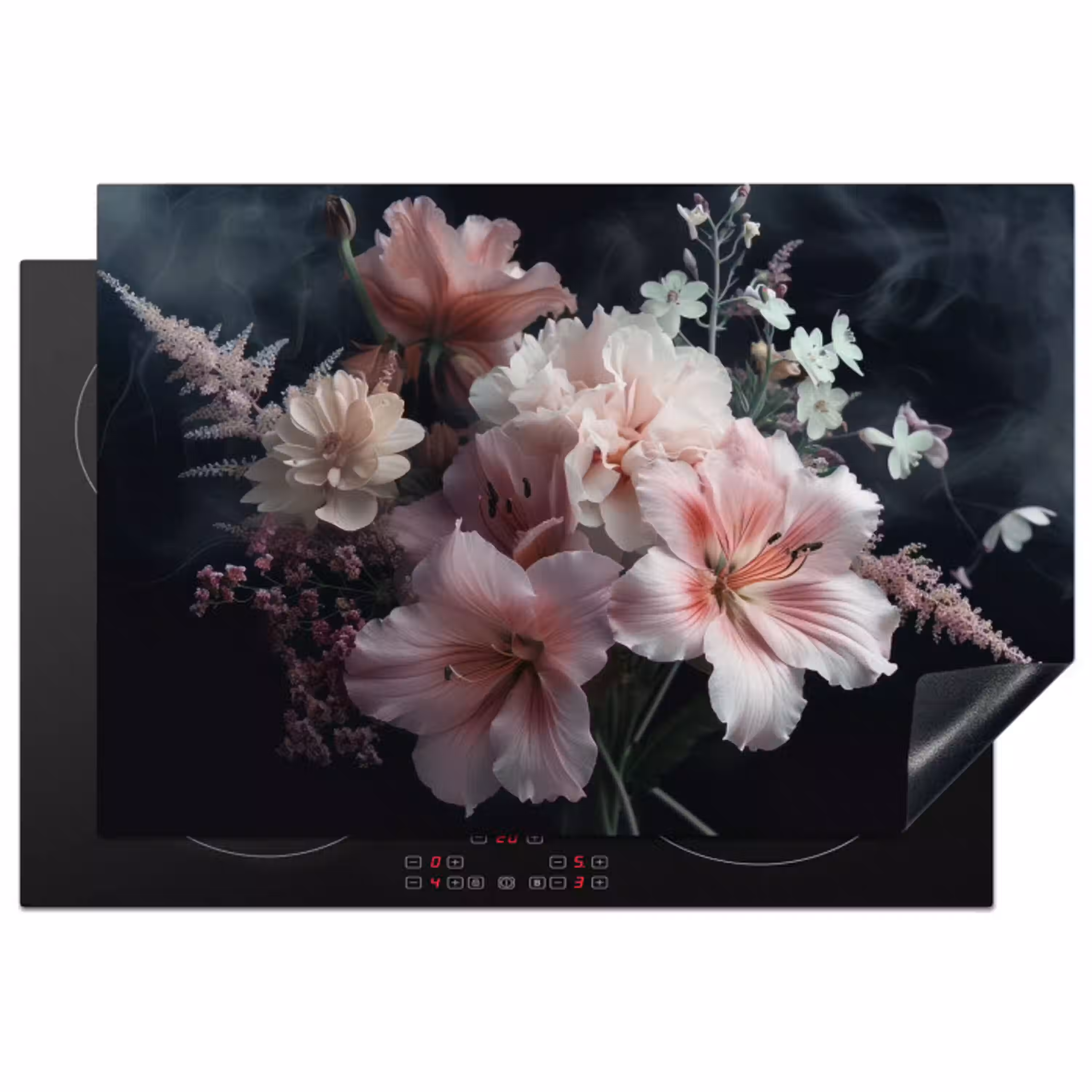 Bloemen - Roze - Damp - Planten Inductie beschermer vinyl 3mm klein -3d