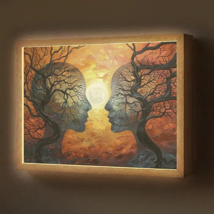 Bomen - Gezichten - Zon - Kunst Light Box met batterij (Wandlamp) middel -z3d_website