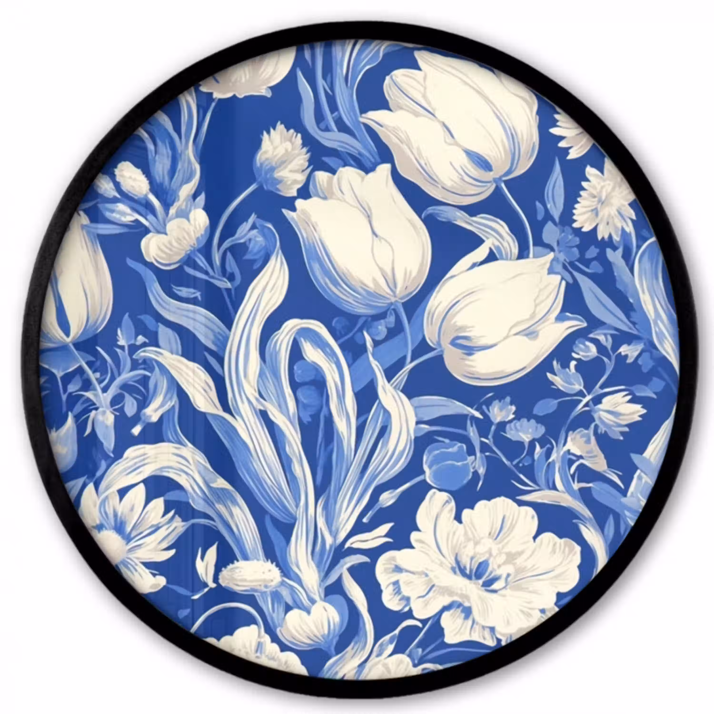 Bloemen - Delfts Blauw - Patroon - Tulp Fotolijst rond zonder passe partout klein -3d