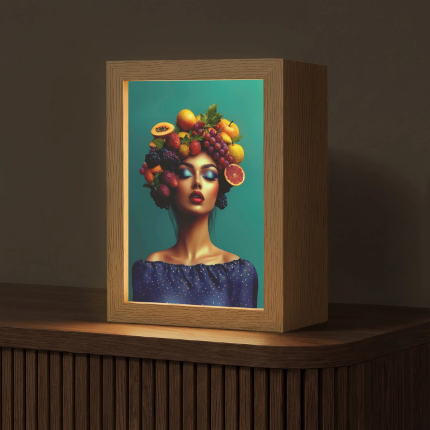 Vrouw - Hoodtooi - Tropisch - Fruit - Druiven Light Box met kabel (Tafellamp) klein -z3d_website