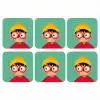 Jongen - Cartoon - Bril - Muts onderzetter kurk middel -3d
