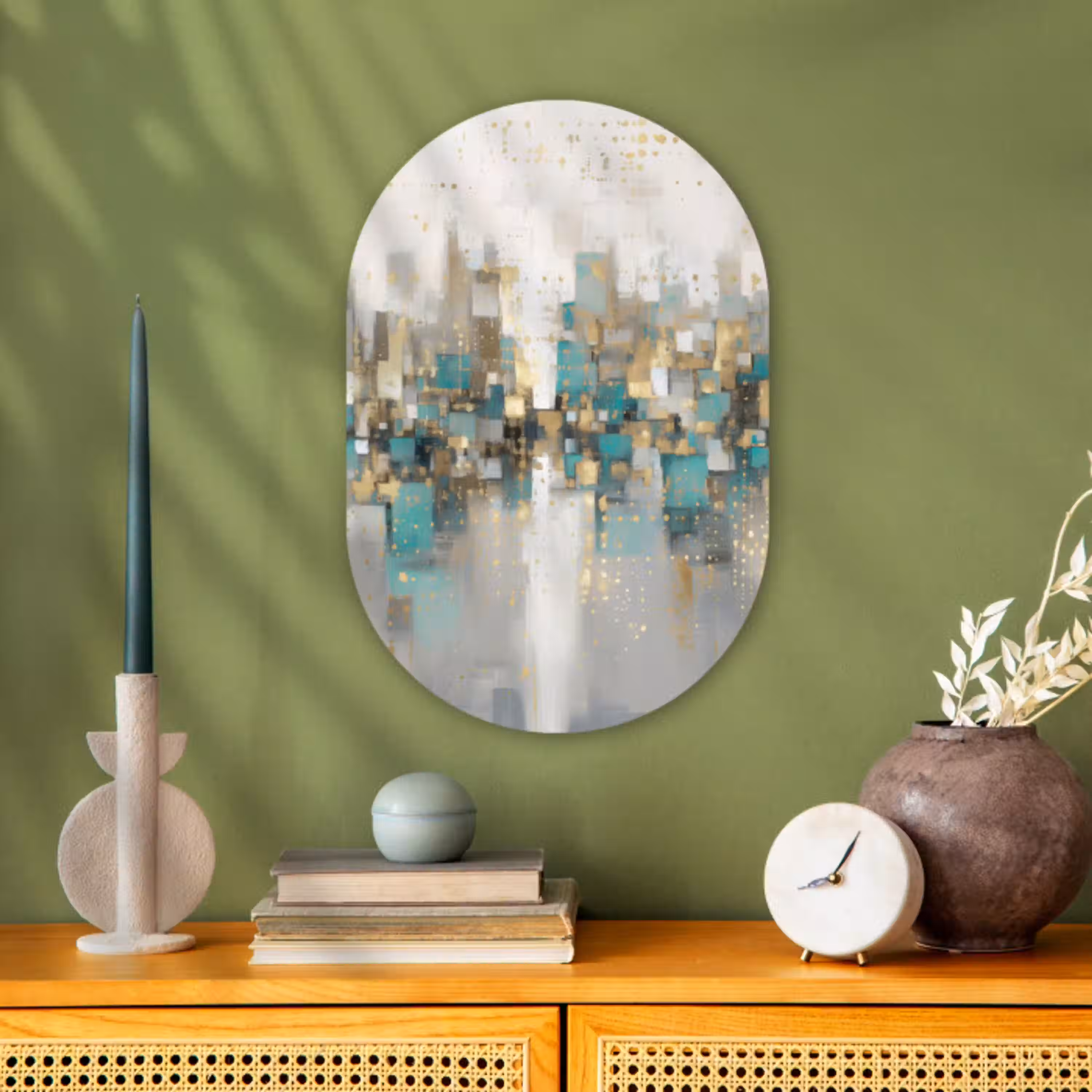 Abstract - Blokken - Goud - Skyline Wandcirkel Ovaal Forex klein -sfeer2