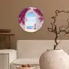 Zee - Roze - Bloemen - Poort Wandcirkel plexiglas klein -sfeer1