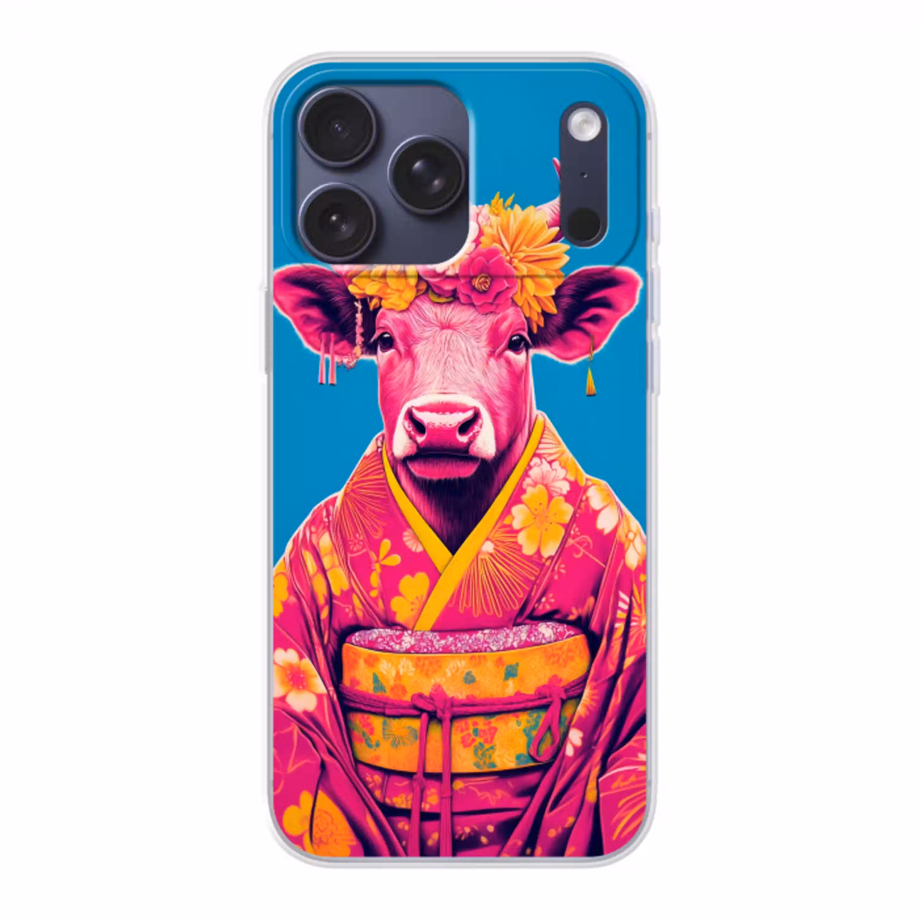 Koe - Bloemenkrans - Oorhangers - Kimono Telefoonhoesje iPhone 17 Pro Max klein -3d