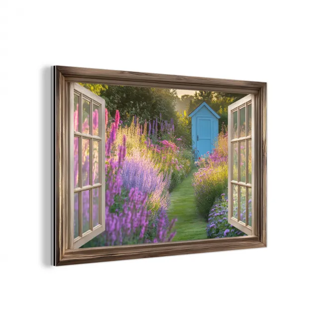 Doorkijk - Bloemen - Raam - Natuur aluminium wit klein -3d