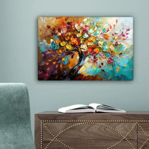 Boom - Abstract - Kleurrijk - Bloemen canvas 2cm klein -sfeer4