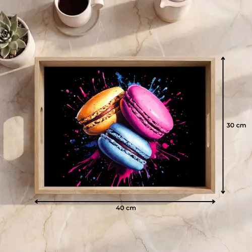 Macarons - Dessert - Graffiti - Kleurrijk - Roze - Blauw - Geel Dienblad Rechthoek middel -USP_Formaat
