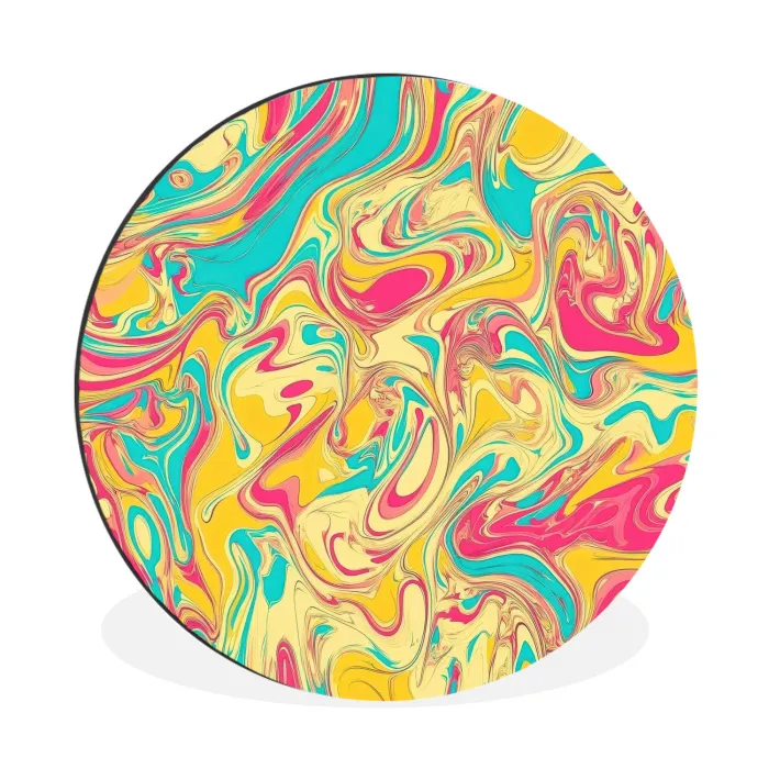 Geel - Roze - Blauw - Retro Wandcirkel aluminium klein -3d