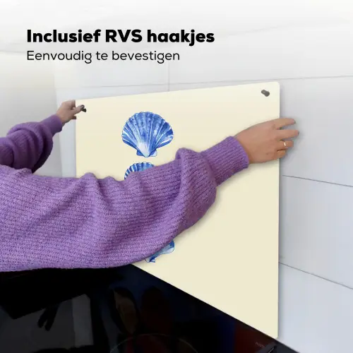Schelpen - Blauw - Beige Inductie beschemer met haakjes middel -ky-ophangen-nl