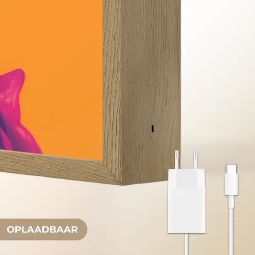Kimono - Hondje - Bloemenkroon - Oranje Light Box met batterij (Wandlamp) middel -USP_websiteoplaadbaarNL