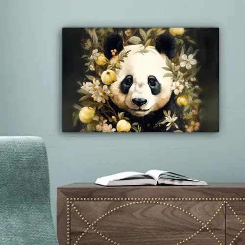 Panda - Pandabeer - Wilde dieren - Natuur - Bloemen canvas 2cm klein -sfeer4