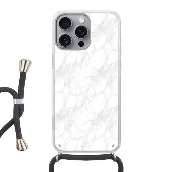 Minimalistisch - Wit - Grijze aders Hoesje iPhone 16 Pro Max met koord klein 804 -3d