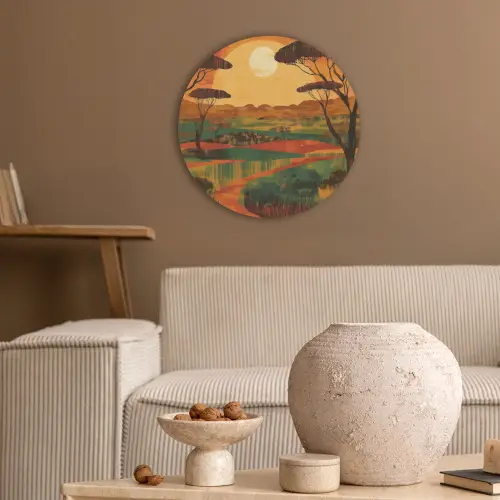 Landschap - Afrikaans - Zon Akoestische PET Vilt - Rond klein -sfeer1