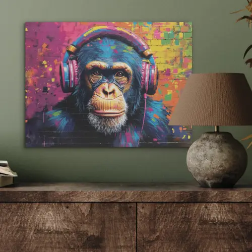 Graffiti - Chimpanzee - Street art - Koptelefoon - Aap PET vilt klein -sfeer2