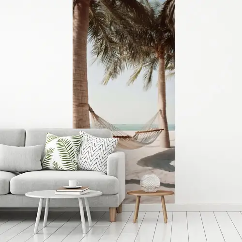 Hangmat - Palmbomen - Strand - Zee fotobehang vinyl groot -woonkamer