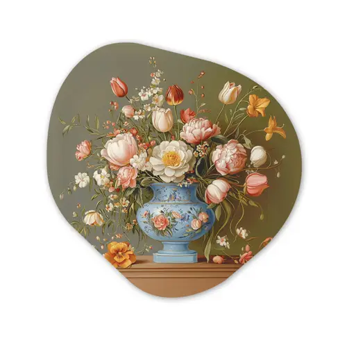 Neutral - Bloemen - Boeket - Vaas Wandcirkel Organisch Aluminium middel -3d