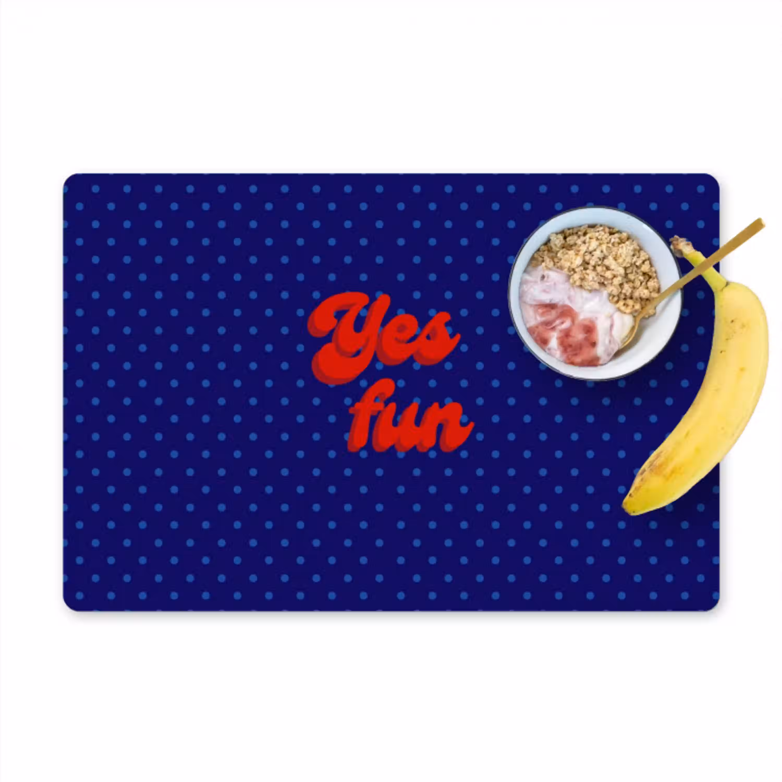 Yes fun - Rood - Blauw - Stippen Placemat vinyl groot -zzzproduct_Kitchenyeah-website