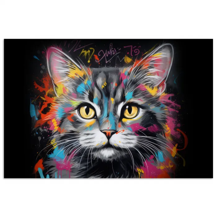 Kat - Graffiti - Dieren - Kleuren - Grijs poster papier klein -3d