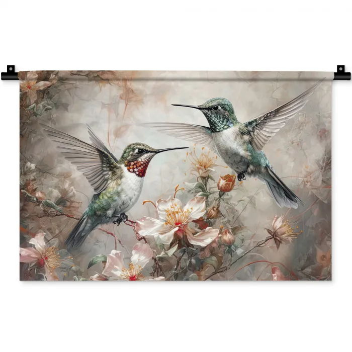 Kolibrie - Vogels - Bloemen - Planten Wandkleed katoen klein -zz3d