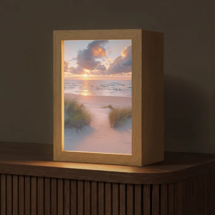 Zonsondergang - Zee - Strand - Duinen - Natuur Light Box met kabel (Tafellamp) klein -z3d_website