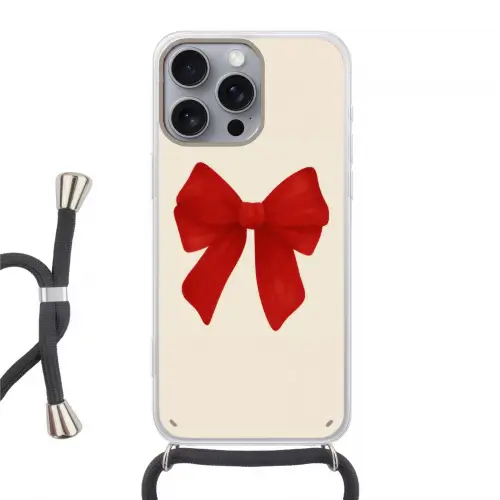 Strik - Symmetrisch - Rood - Lint Hoesje iPhone 16 Pro Max met koord klein -3d