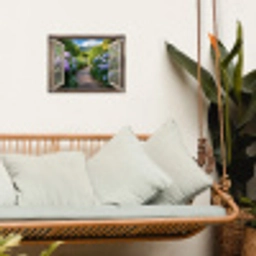 Doorkijk - Hortensia - Pad - Natuur tuinposter los doek klein -sfeer7