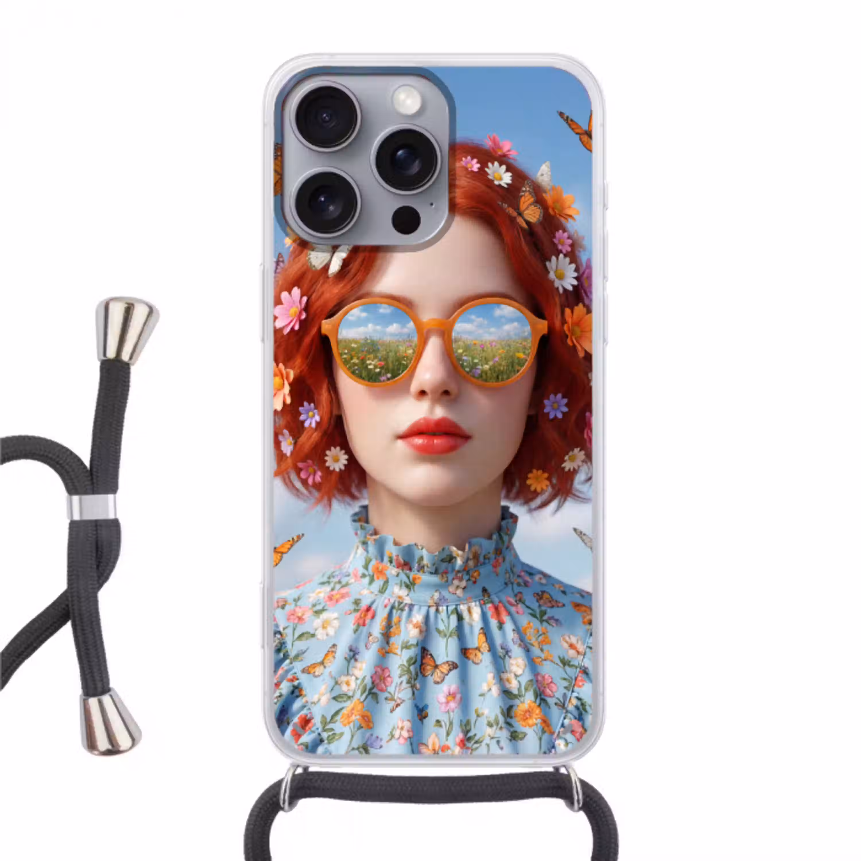 Vrouw - Bloemen - Zomer - Portret - Kleurrijk Hoesje iPhone 16 Pro Max met koord klein -3d