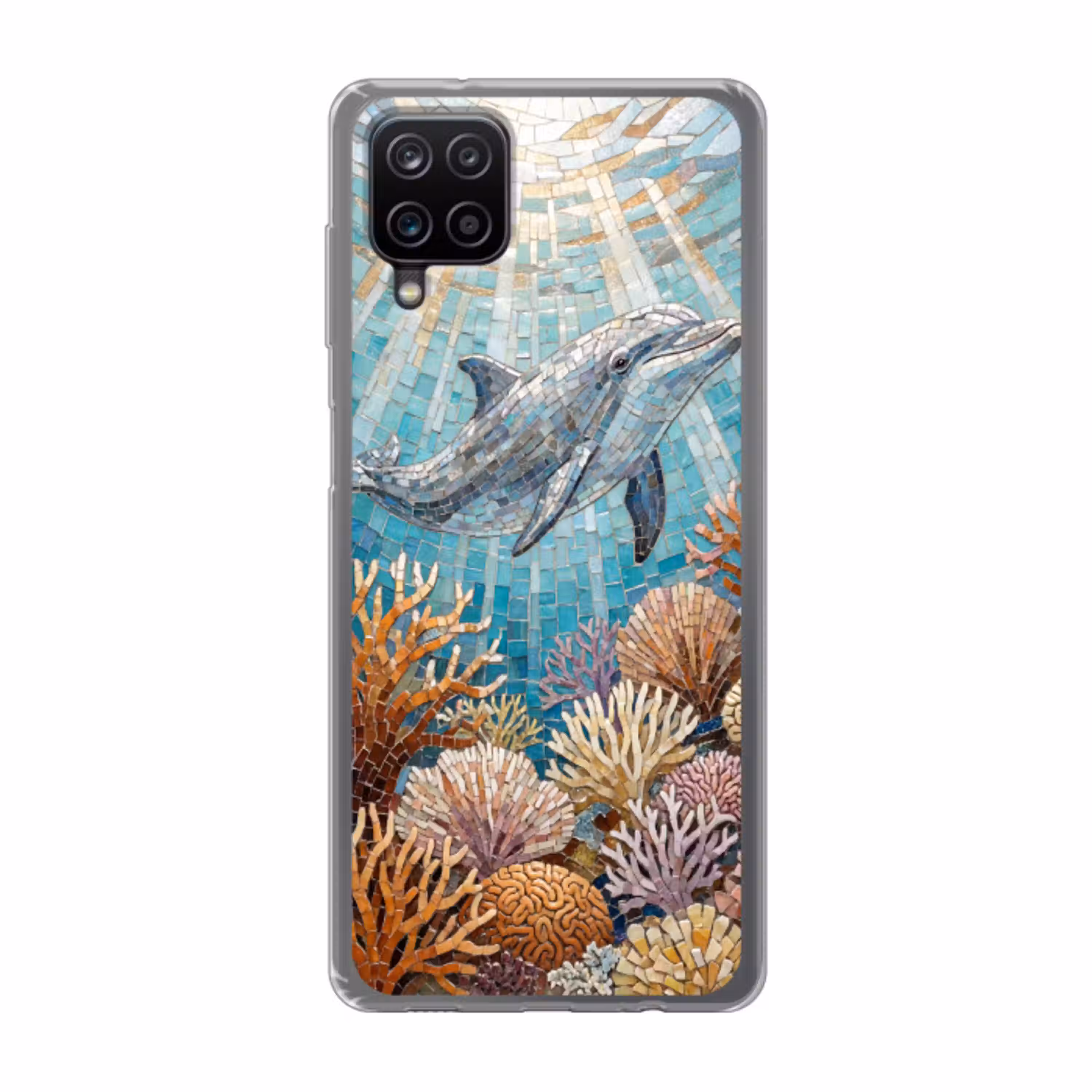 Dieren - Mozaïek - Oceaan - Koraal - Blauw Telefoonhoesje Samsung Galaxy A12 klein -3d