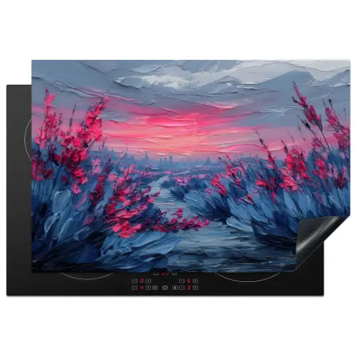 Schilderij - Zonsondergang - Bloemen - Rivier Inductie beschermer vinyl 3mm klein -3d