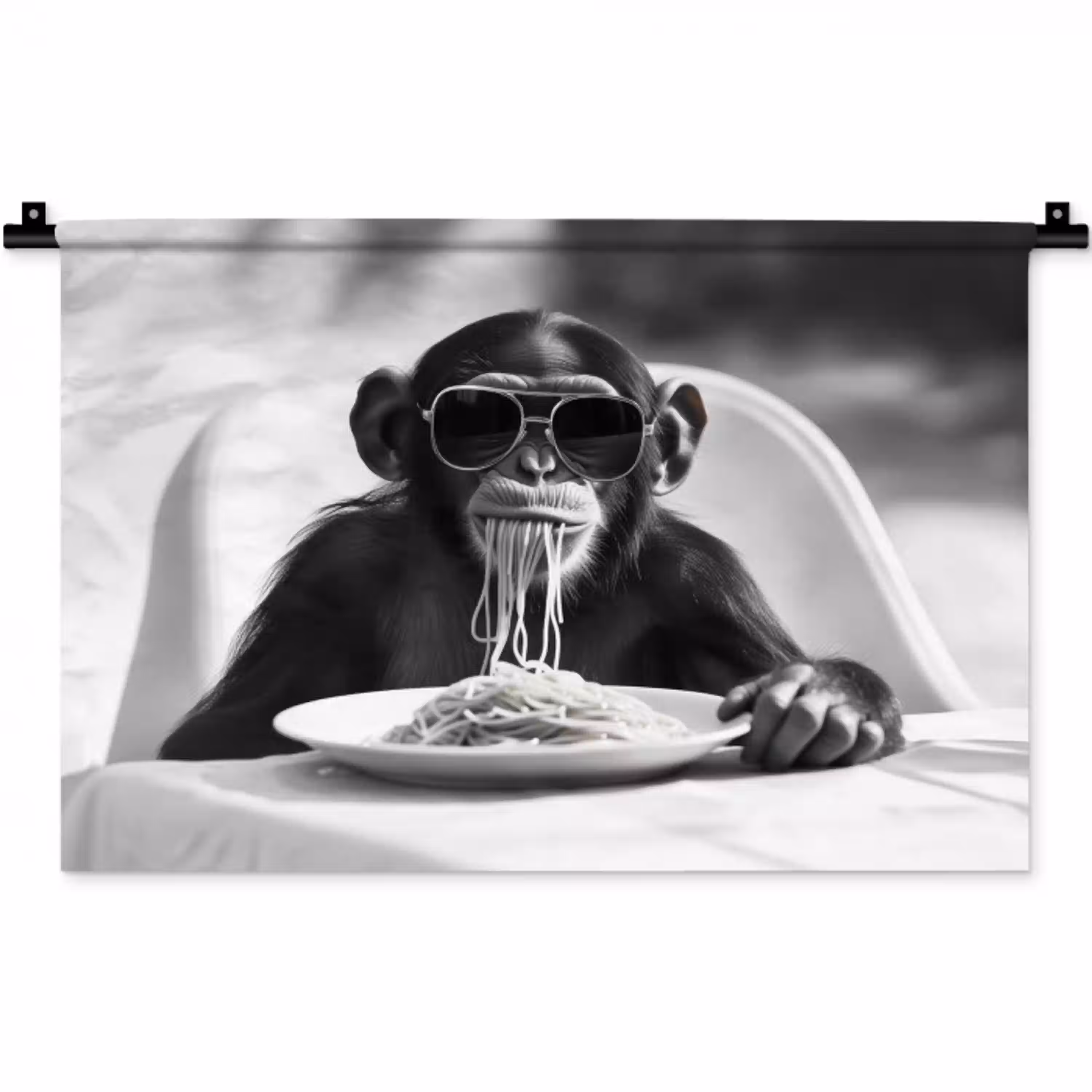 Aap - Spaghetti - Zonnebril - Zwart wit - Cool - Dier Wandkleed katoen klein -zz3d
