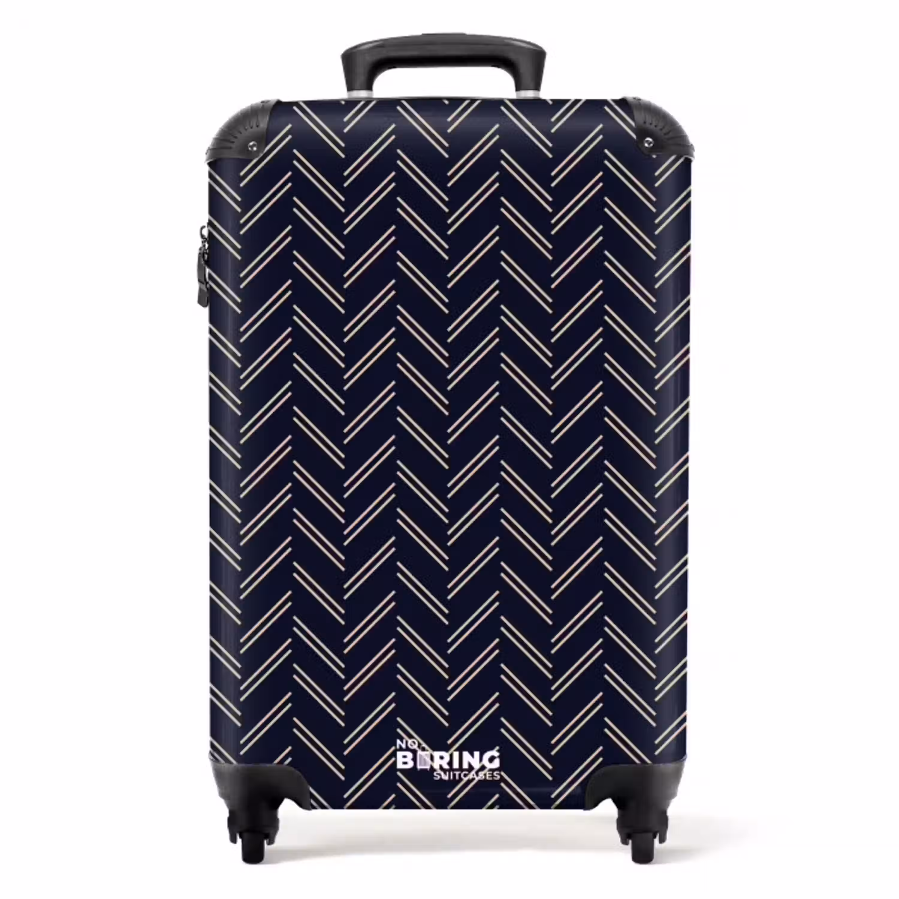Visgraatstructuur met lichtroze lijnen op donkerblauw NBS - Handbagage koffer - Kinderen Unisex middel -productfoto_recht