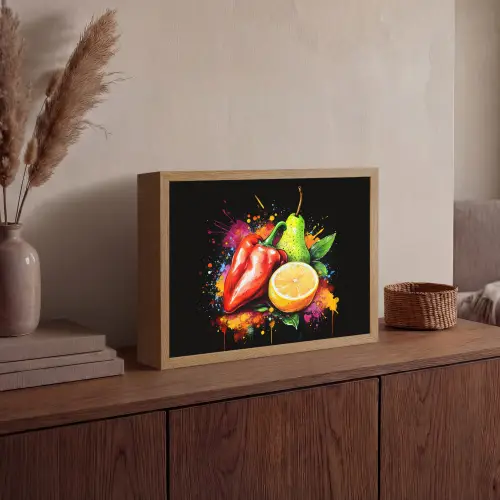 Paprika - Peer - Citroen - Graffiti - Verf - Abstract Light Box met batterij (Wandlamp) middel -sfeer2