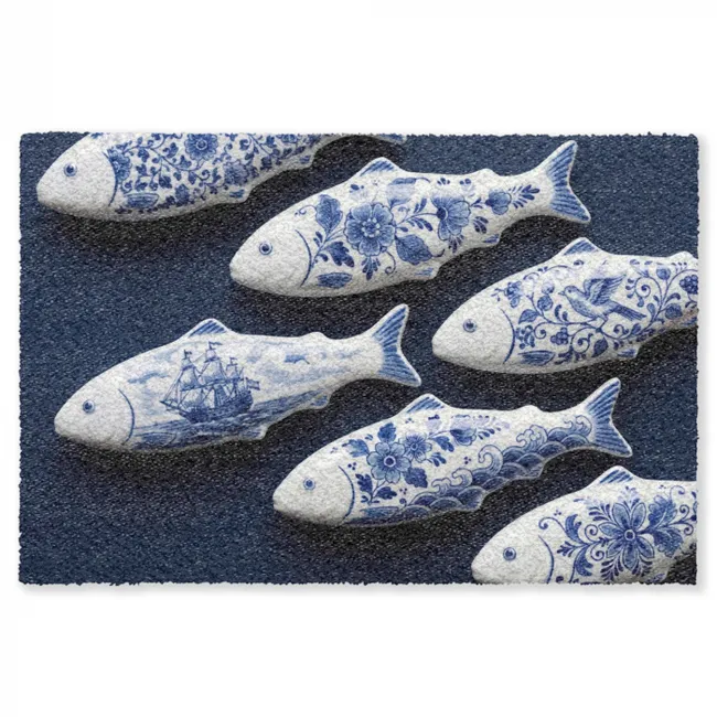 Vloerkleed - Vissen - Delfts - Blauw - Keramiek