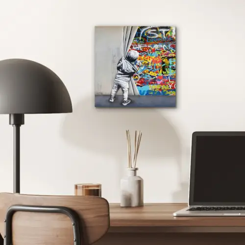 Graffiti - Illusie - Jongen - Street art aluminium wit klein -sfeer5