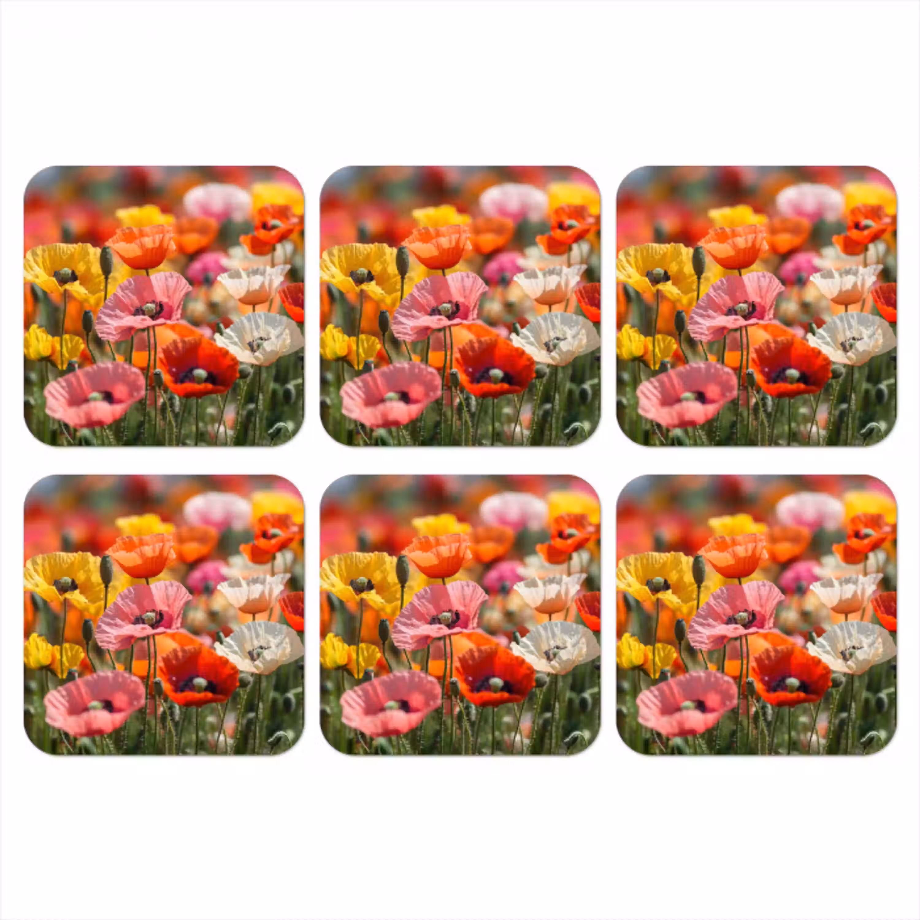 Bloemenveld - Klaprozen - Kleurrijk onderzetter kurk middel -3d