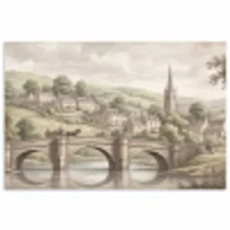 Dorp - Brug - Uitzicht - Groen poster papier klein -3d