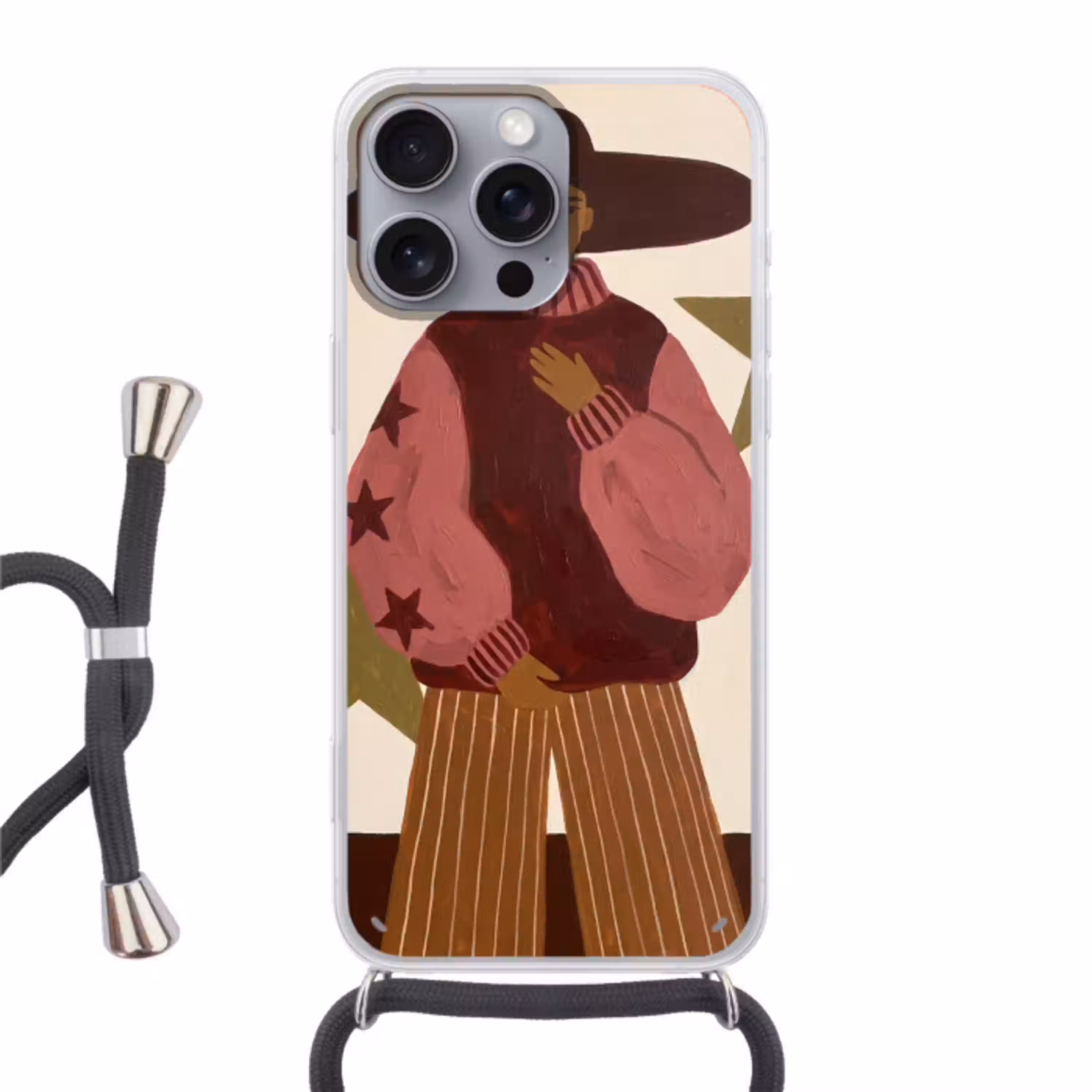 Vrouw - Hoed - Abstract - Modern - Portret Hoesje iPhone 16 Pro Max met koord klein -3d