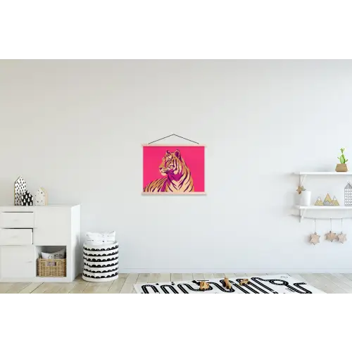 Tijger - Modern - Neon textielposter latten blank klein -kinderkamer