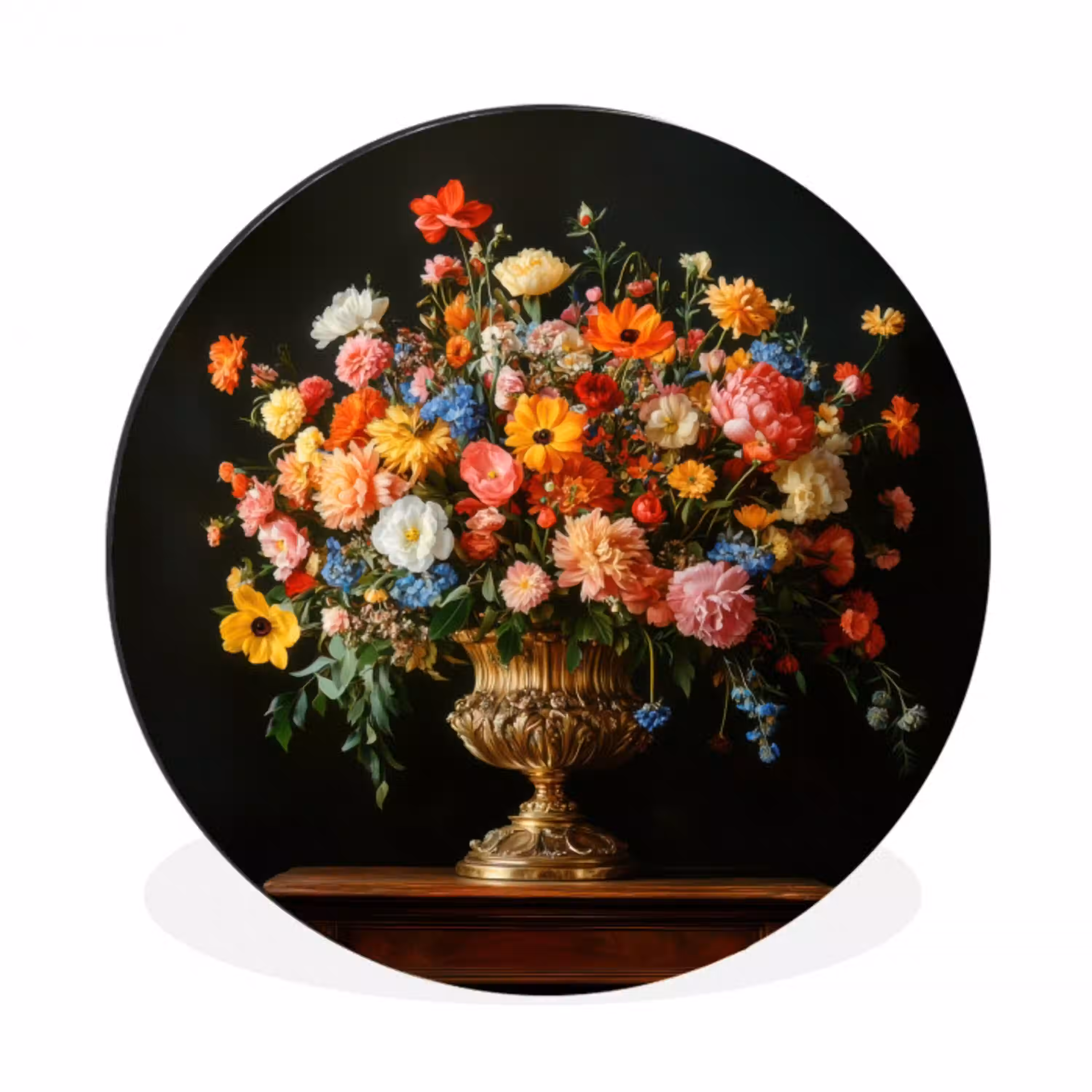 Goud - Bloemen - Kleuren - Vaas Wandcirkel aluminium klein -3d