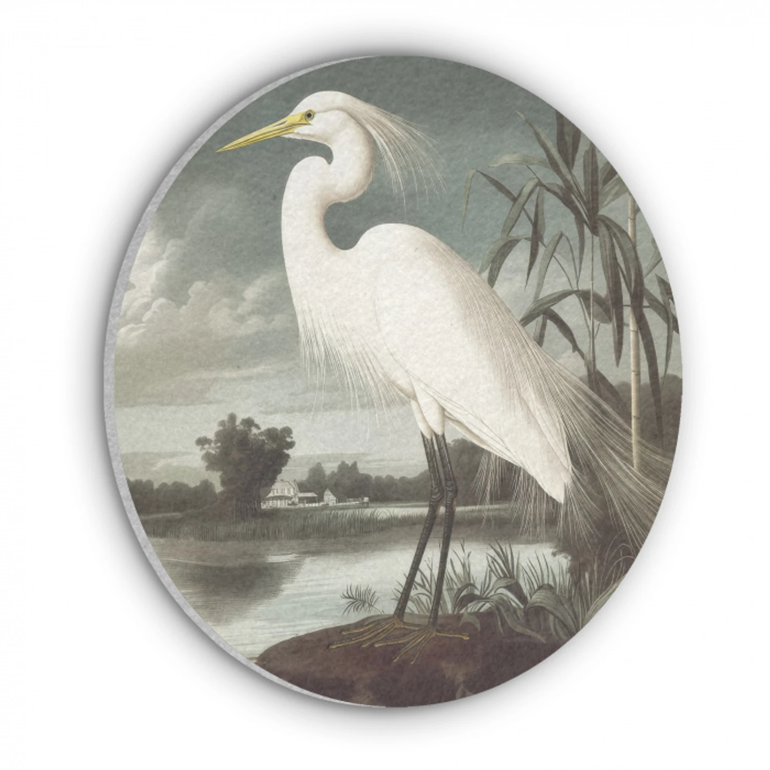 Reiger - Planten - Wolken - Wit Akoestische PET Vilt - Rond klein -3d
