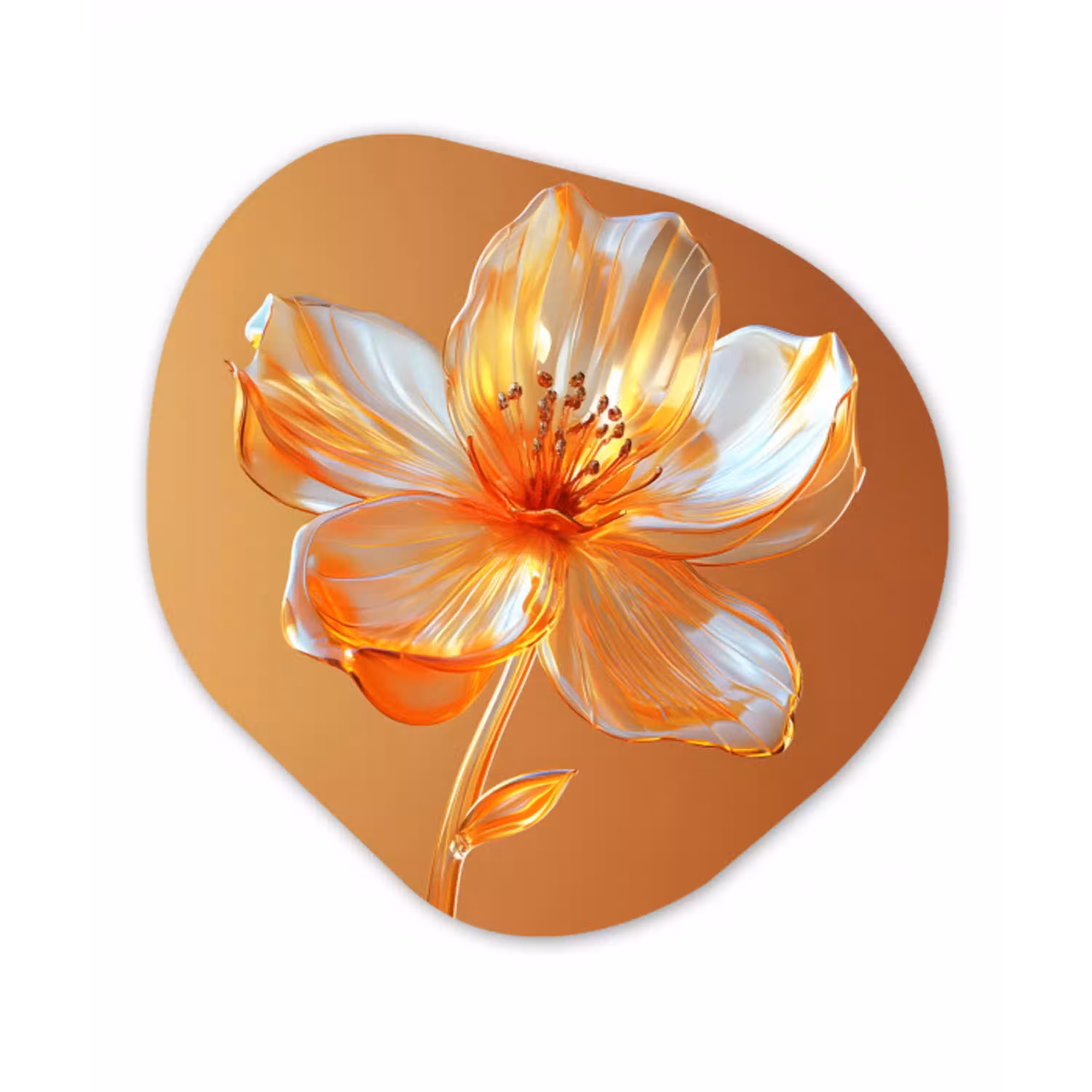 Glazen - Bloem - Oranje Wandcirkel Organisch Plexiglas middel -3d