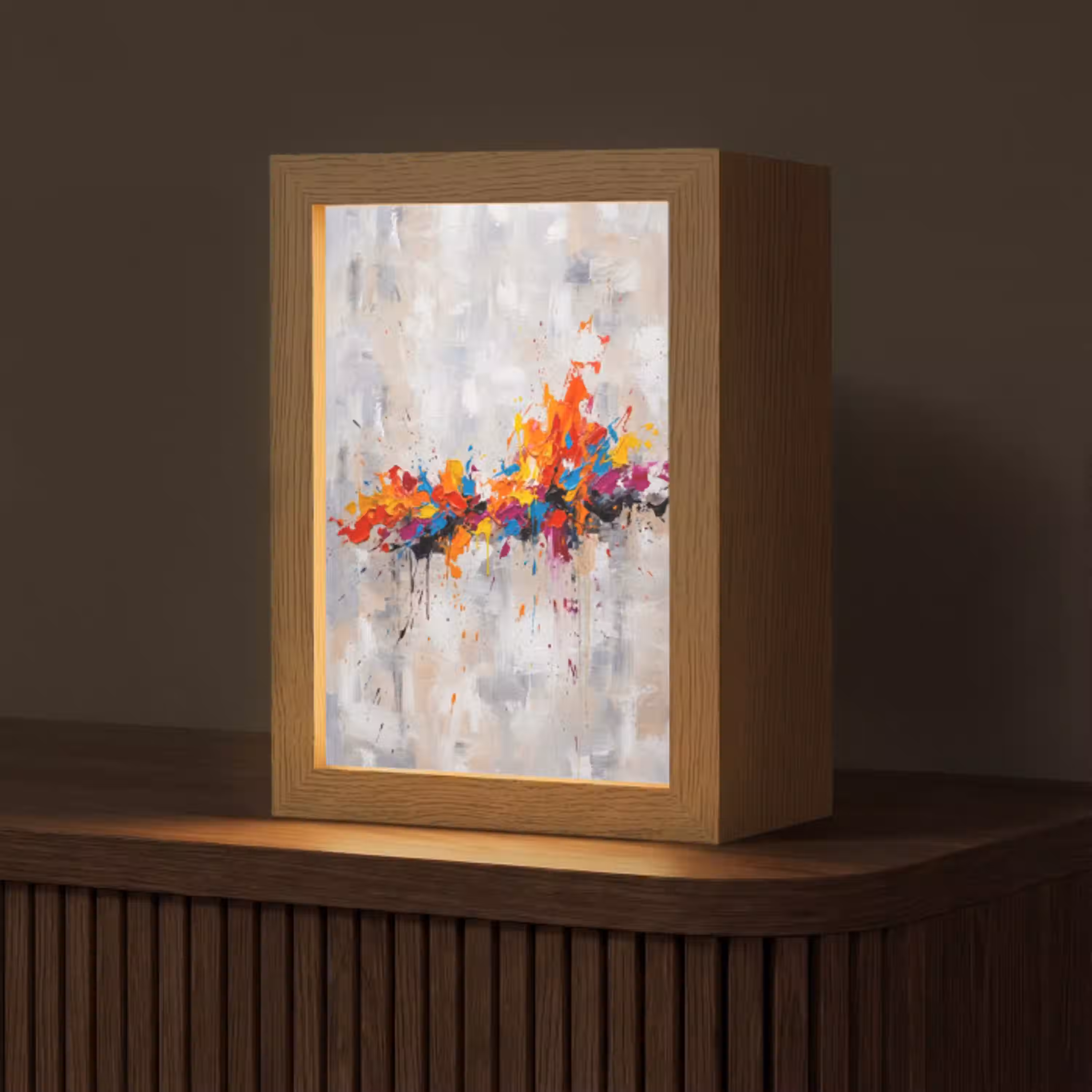 Abstract - Schilderij - Kleurrijk - Dynamisch Light Box met kabel (Tafellamp) klein -z3d_website