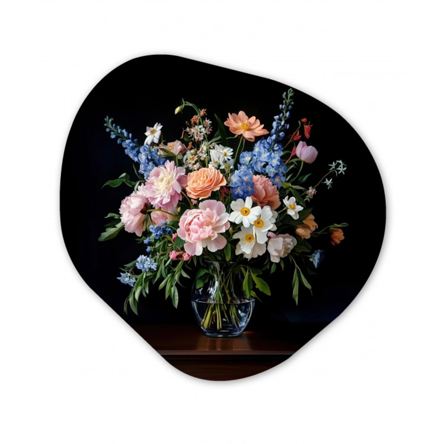 Pastel - Bloemen - Glazen - Vaas Wandcirkel Organisch Forex 3mm klein -3d