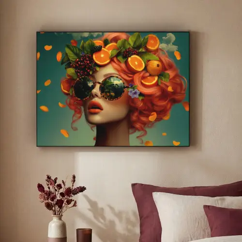 Vrouw - Sinaasappel - Bessen - Oranje Textielframe - compleet frame klein -sfeer1