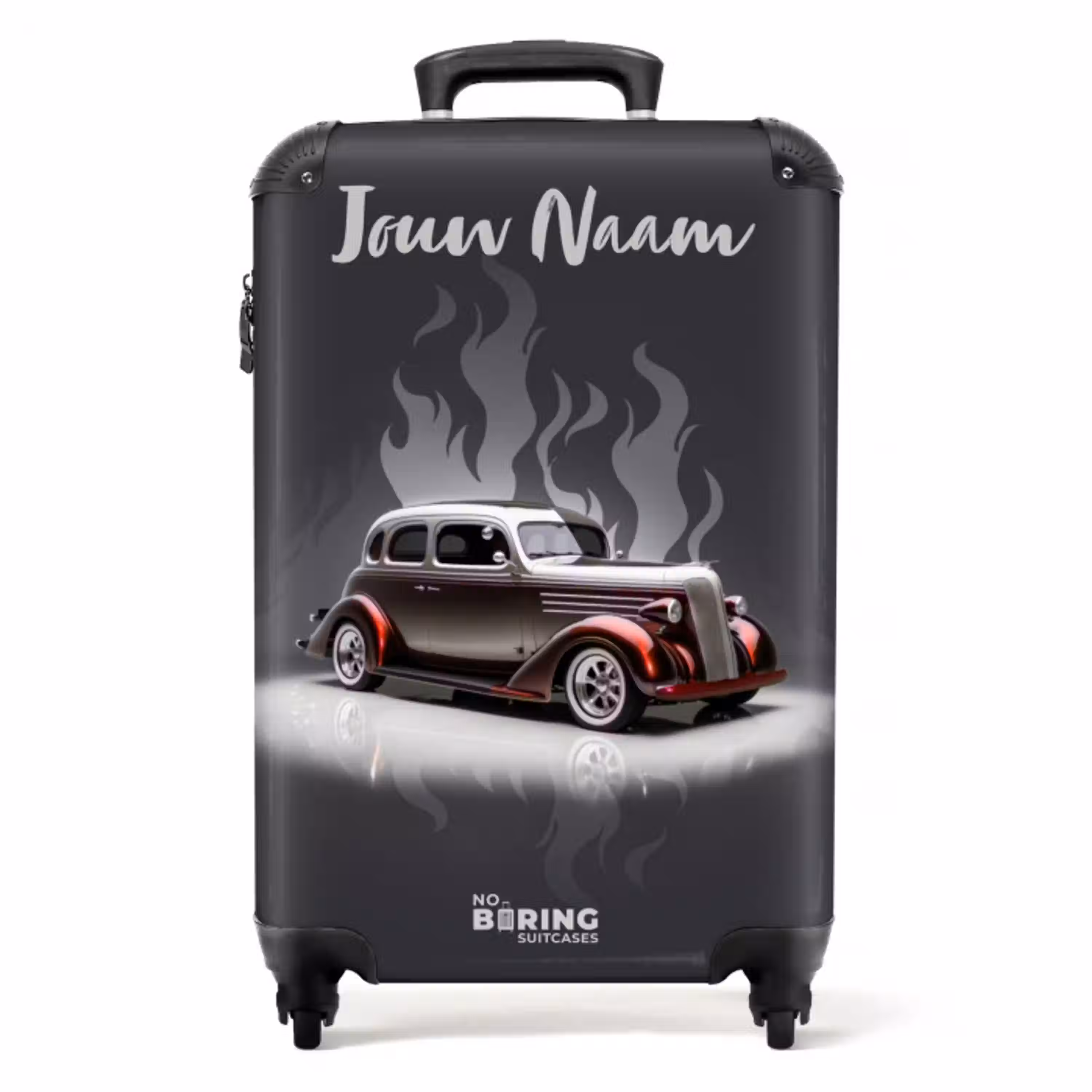 Grijze auto met grijze vlammen NBS - Handbagage koffer - Kinderen Unisex middel -productfoto_recht