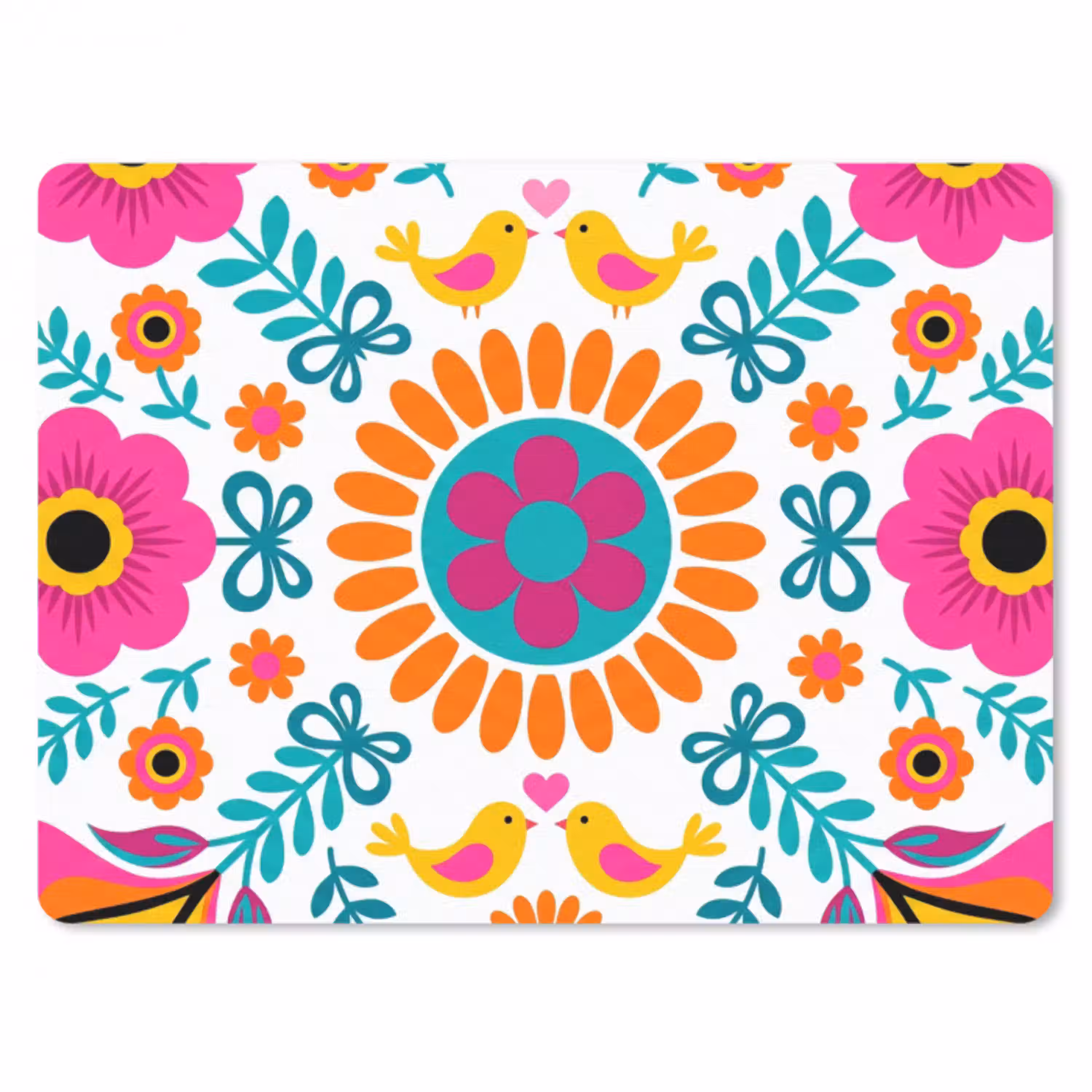 Bloemen - Vogel - Patroon - Kleurrijk - Modern muismat rubber klein -3d