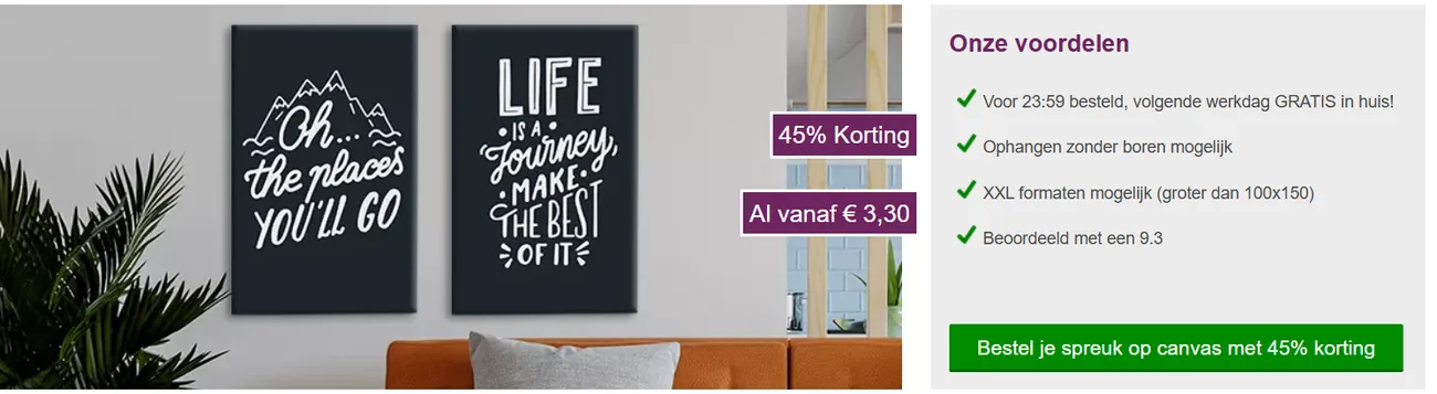 Spreuk op canvas banner